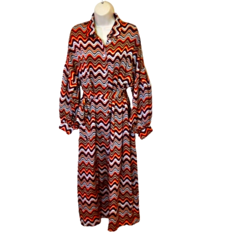 ST MRLO Birmingham Dress Brown Multi-Color Wave Print Shirt Dress, Size 6